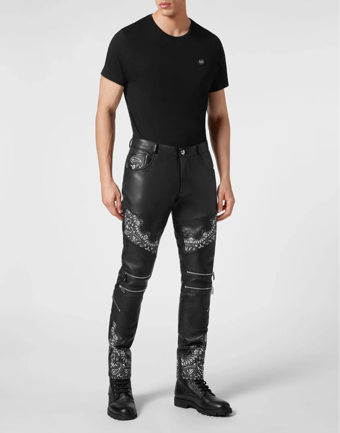 Leather Biker Trousers Paisley, цвет: Черный