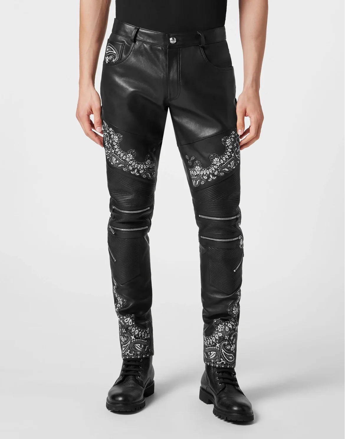 Leather Biker Trousers Paisley, цвет: Черный