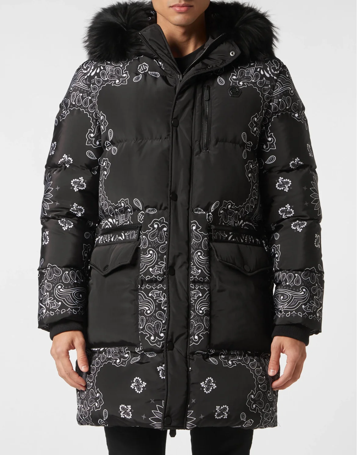 Nylon and Fur Parka Paisley Bandana, цвет: Черный