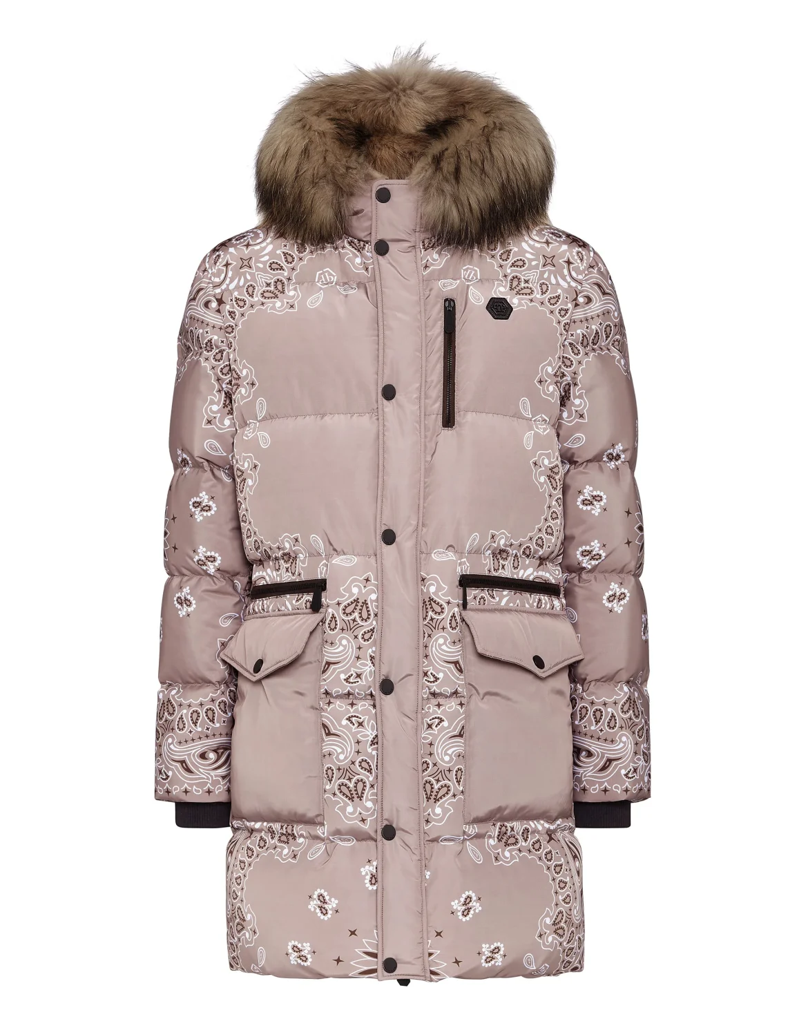 Nylon and Fur Parka Paisley Bandana, цвет: Бежевый