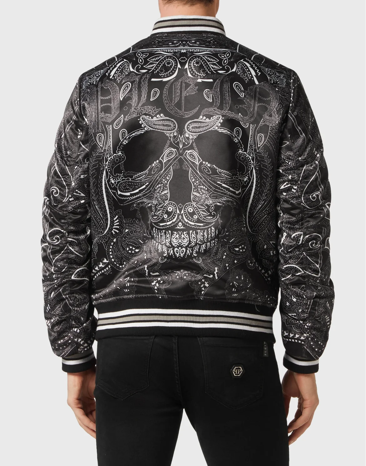 Silk Satin Bomber Paisley Foulard, цвет: Черный