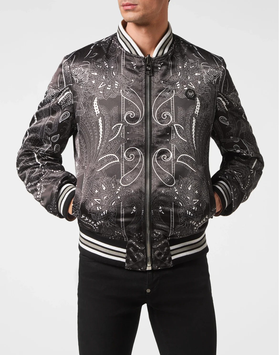 Silk Satin Bomber Paisley Foulard, цвет: Черный