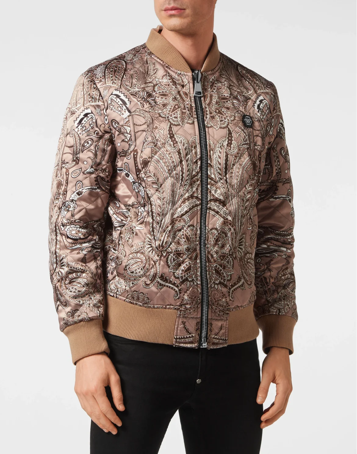 Silk Satin Bomber Paisley Foulard, цвет: Черный