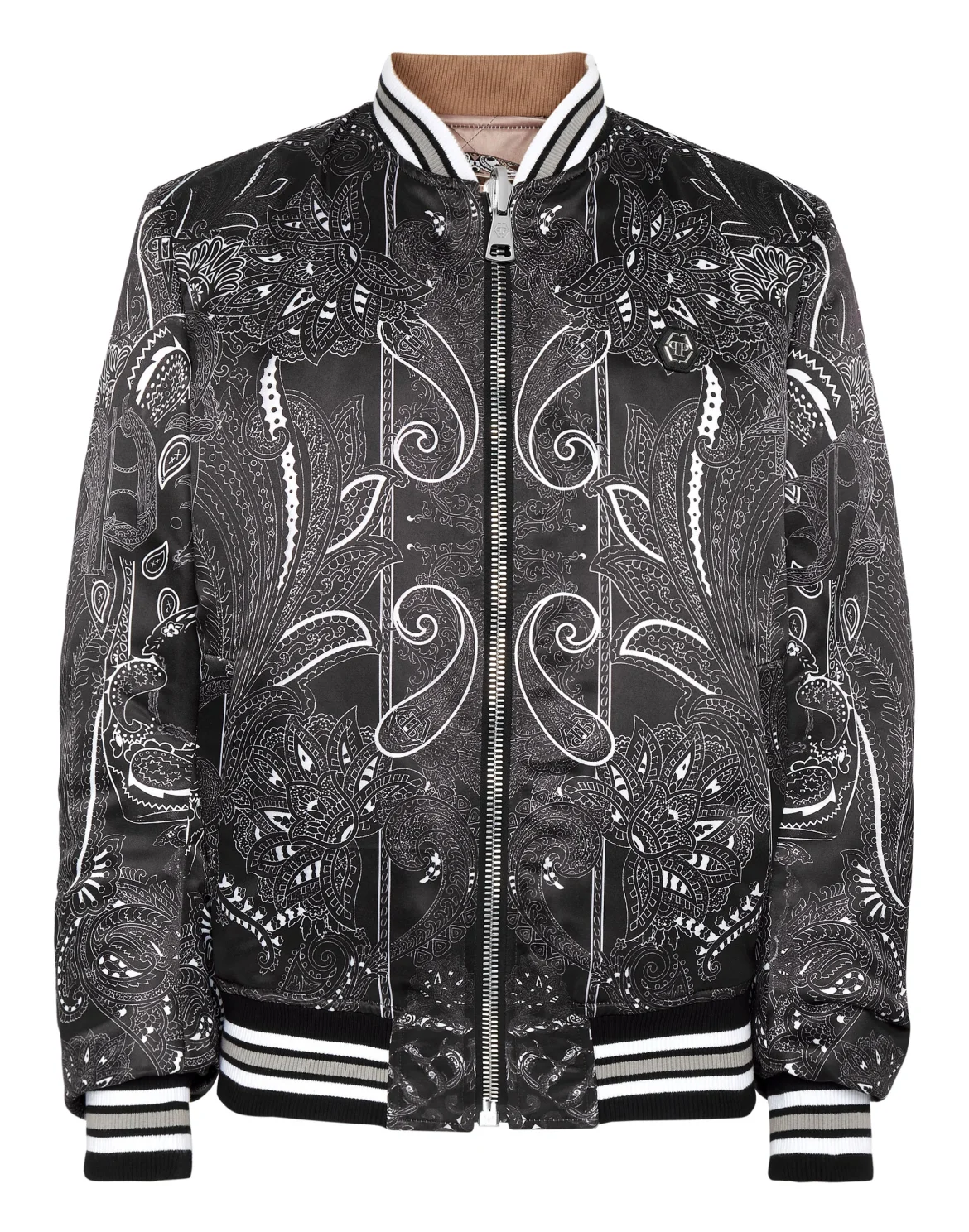 Silk Satin Bomber Paisley Foulard, цвет: Черный