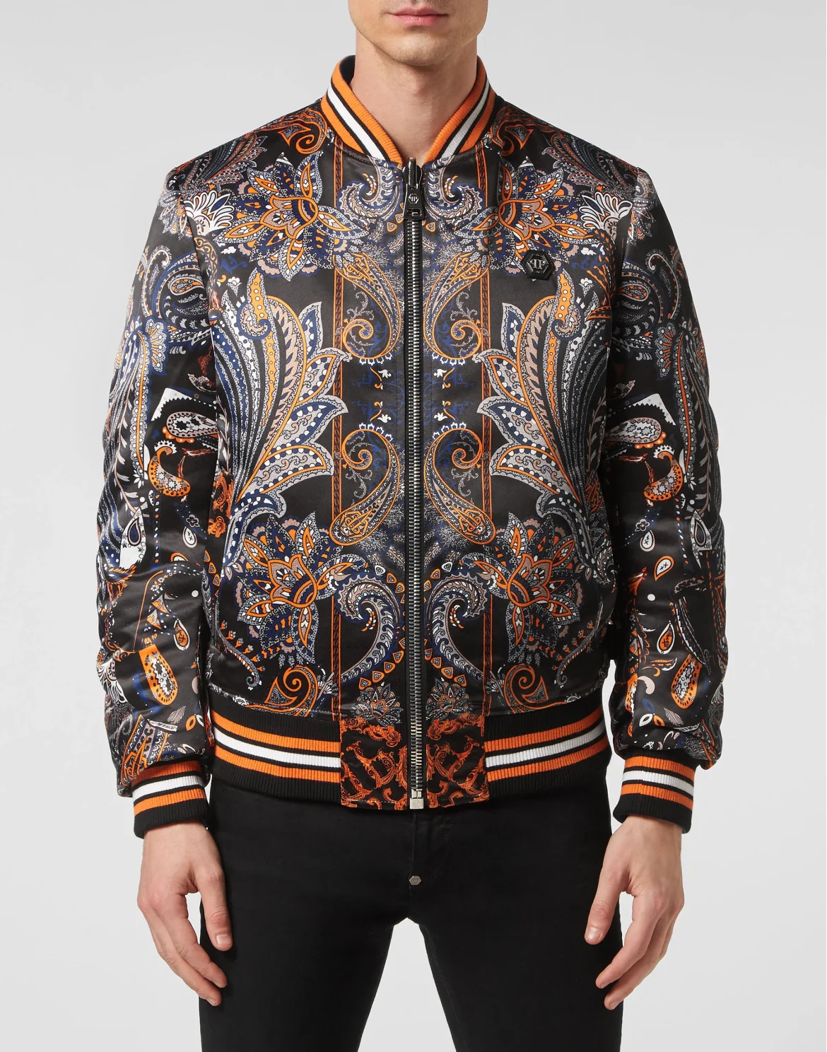 Silk Satin Bomber Paisley Foulard, цвет: Черный