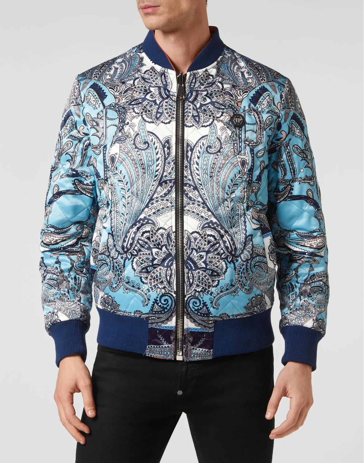 Silk Satin Bomber Paisley Foulard, цвет: Черный
