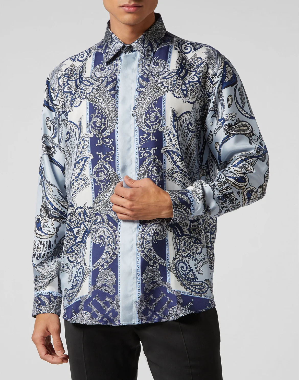 Silk Shirt Dandy Fit Paisley Foulard, цвет: Голубой