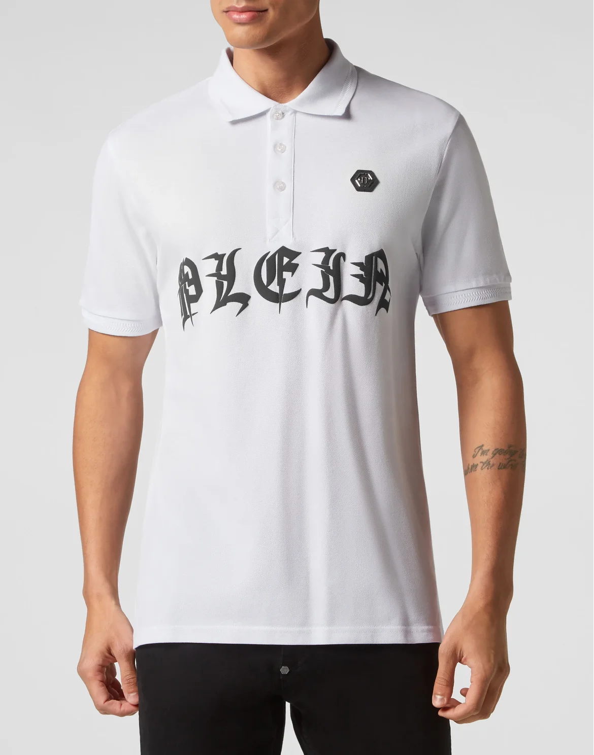 Slim Fit Piquet Polo Shirt SS Gothic Plein, цвет: Белый