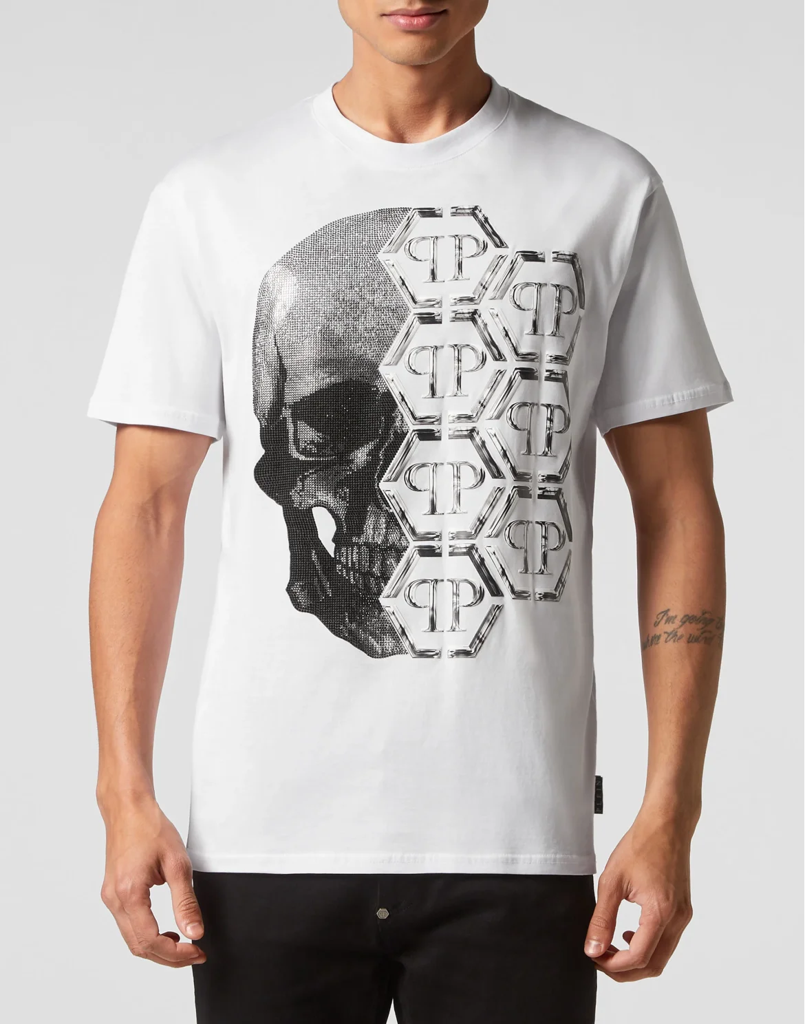 T-shirt Round Neck SS Skull and Plein, цвет: Белый