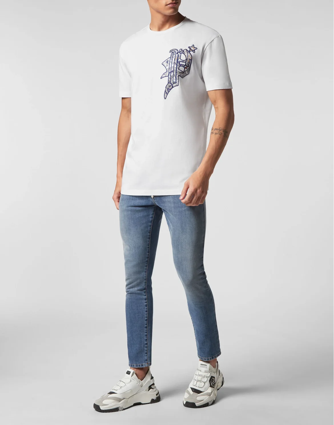 T-shirt Round Neck SS Paisley Gothic Plein, цвет: Белый