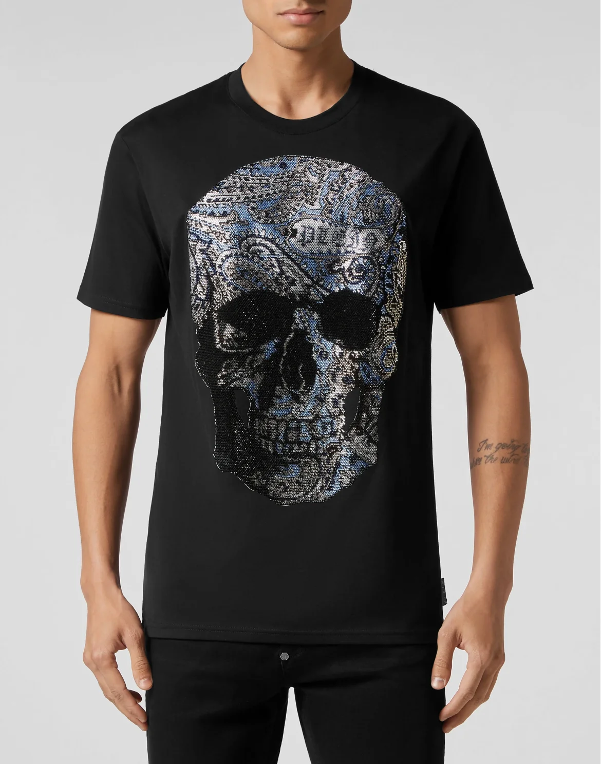 T-shirt Round Neck SS Paisley Strass, цвет: Черный