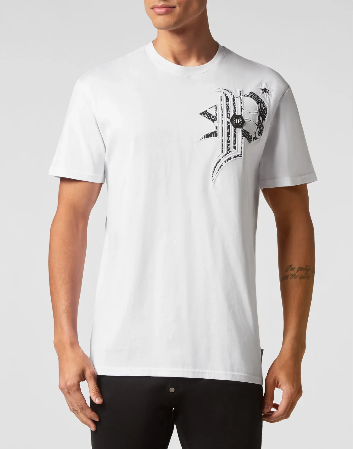 T-shirt Round Neck SS Paisley Gothic Plein, цвет: Белый