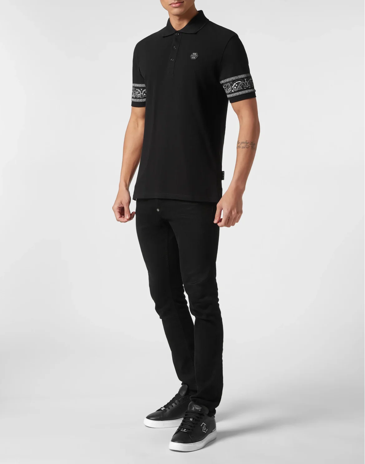 Slim Fit Polo shirt SS Paisley Strass, цвет: Черный