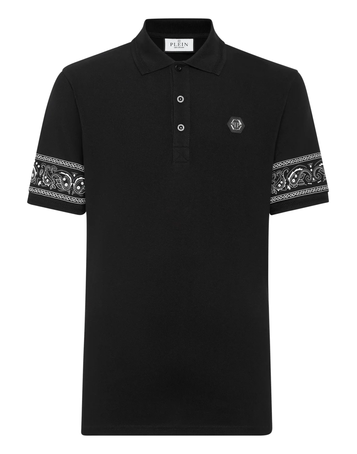 Slim Fit Polo shirt SS Paisley Strass, цвет: Черный
