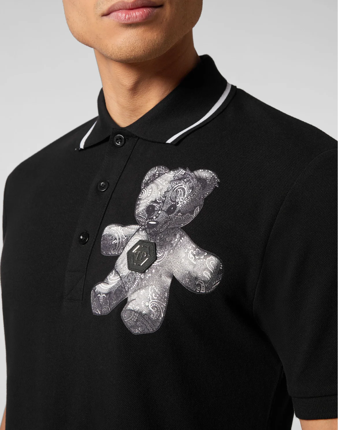 Slim Fit Polo shirt SS Paisley Teddy Bear, цвет: Черный