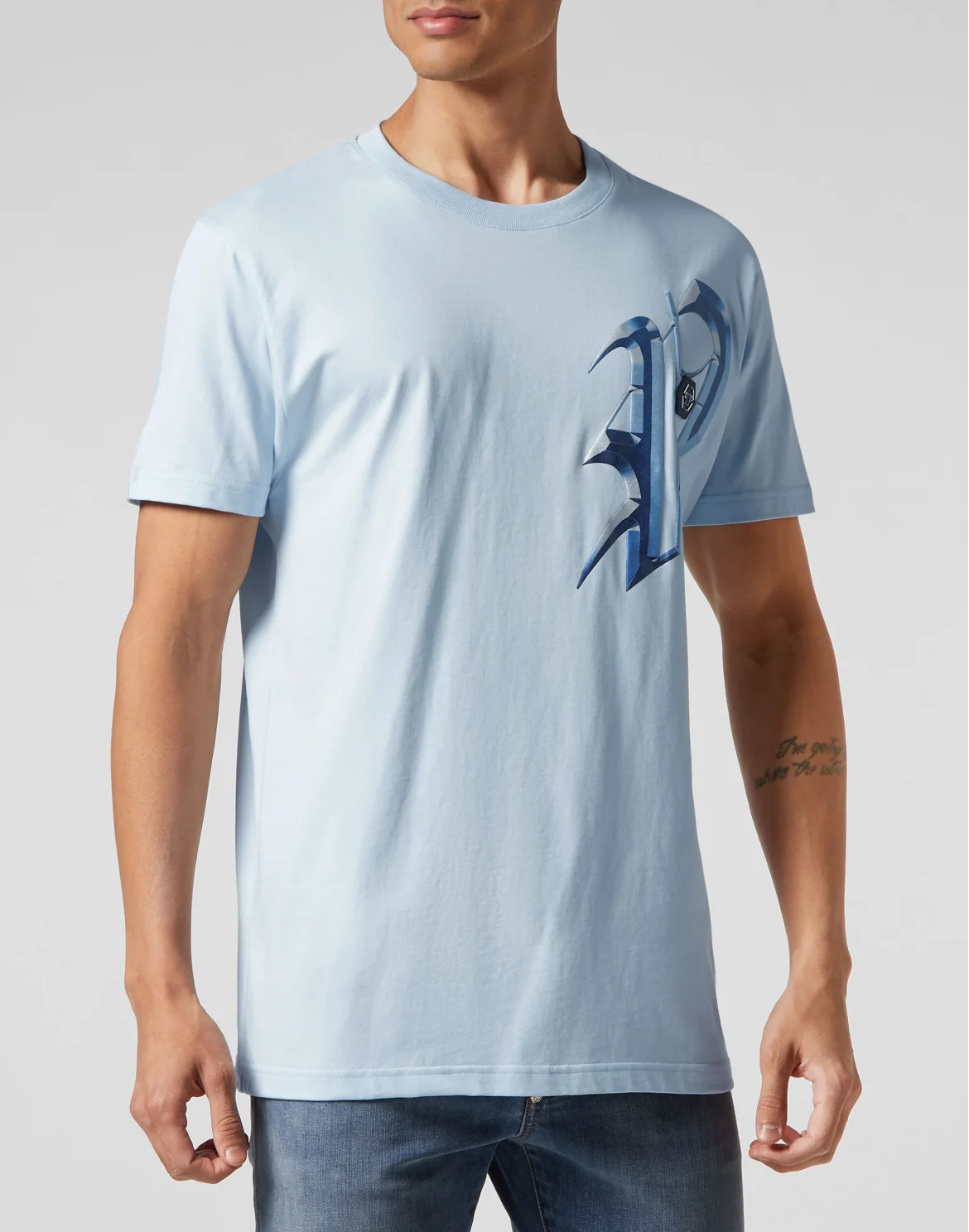 T-shirt Round Neck SS Graphic Plein, цвет: Голубой