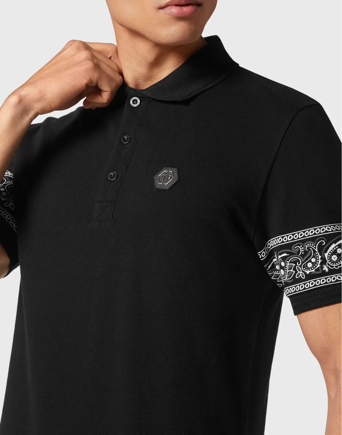 Slim Fit Piquet Polo Shirt SS Paisley Bandana, цвет: Черный