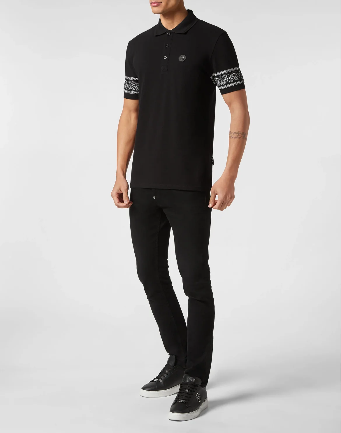 Slim Fit Piquet Polo Shirt SS Paisley Bandana, цвет: Черный