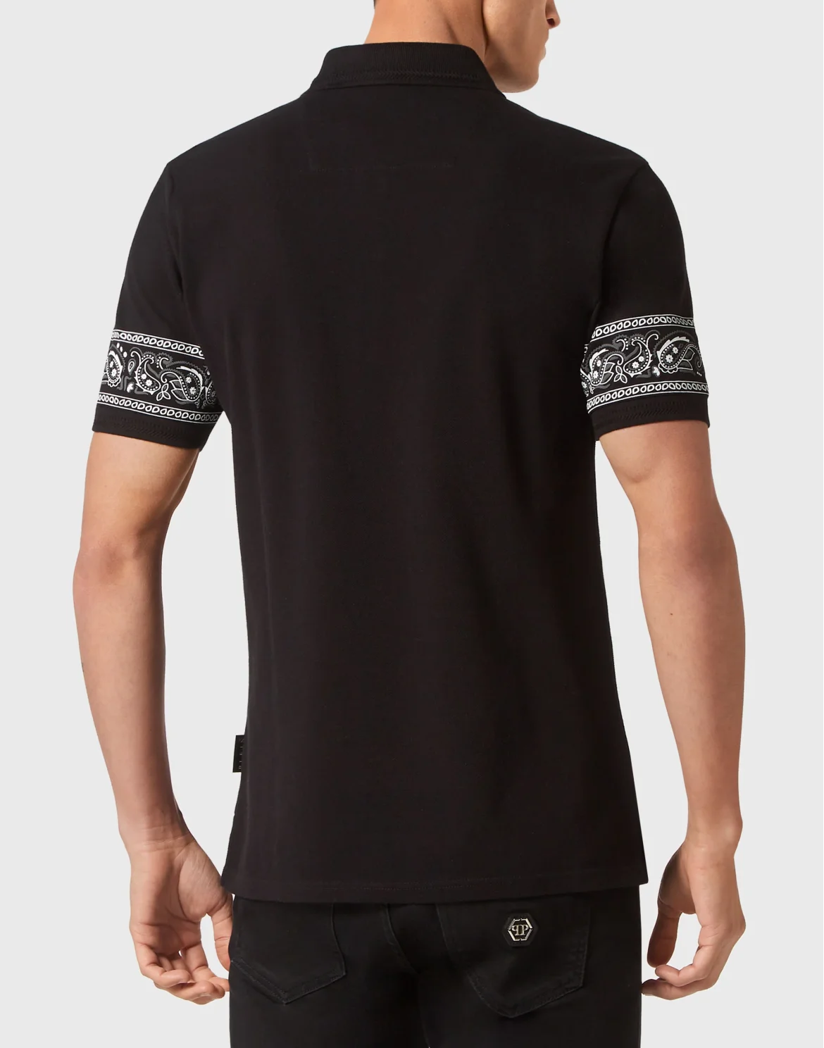 Slim Fit Piquet Polo Shirt SS Paisley Bandana, цвет: Черный