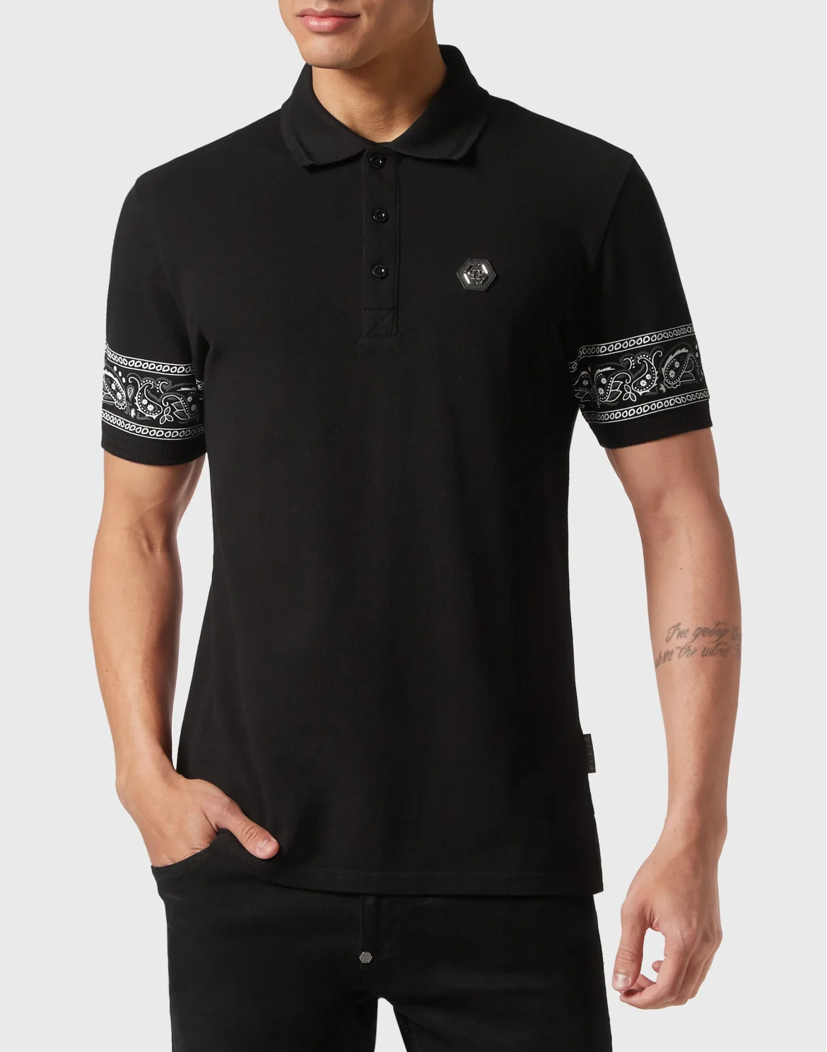 Slim Fit Piquet Polo Shirt SS Paisley Bandana, цвет: Черный