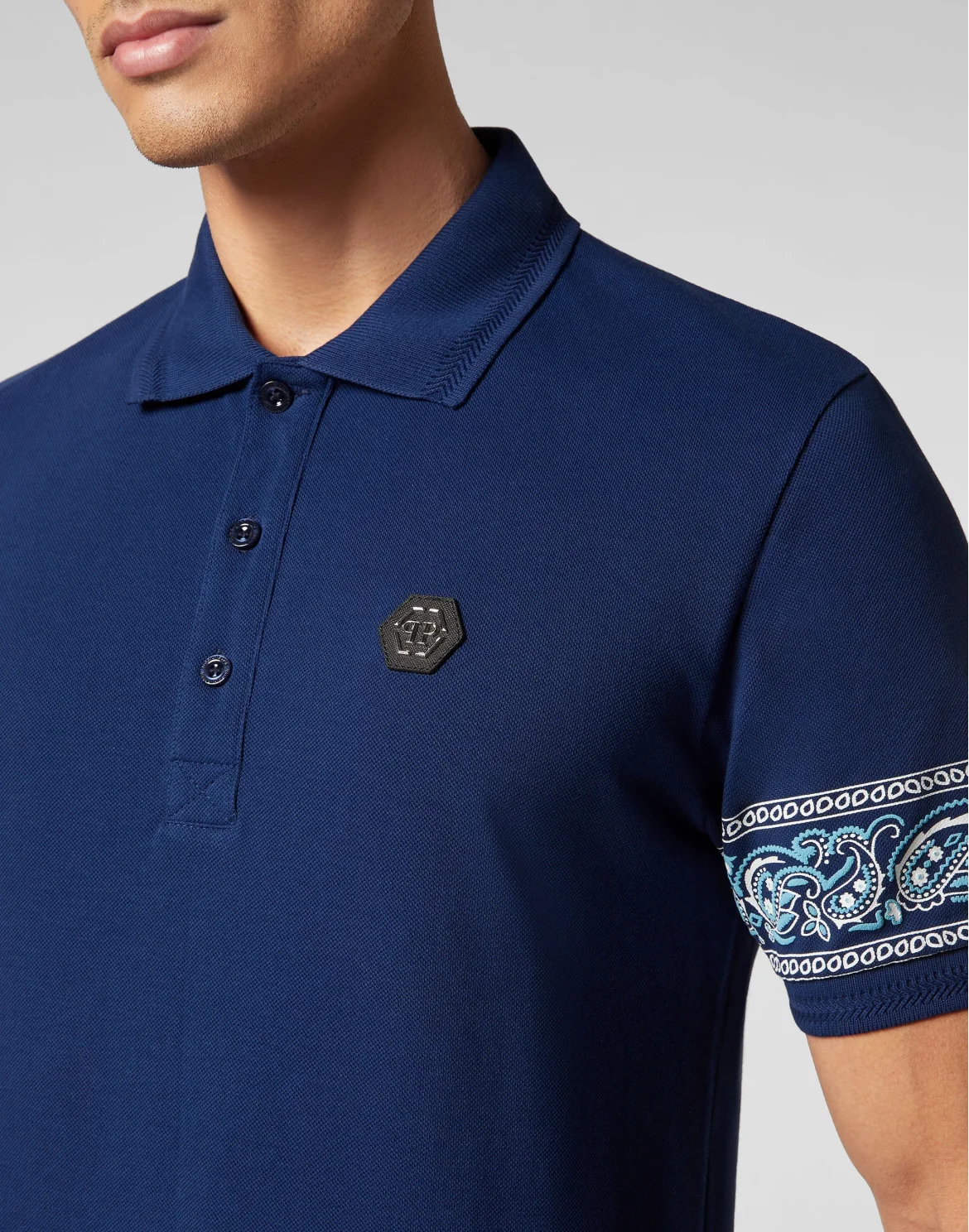Slim Fit Piquet Polo Shirt SS Paisley Bandana, цвет: Синий