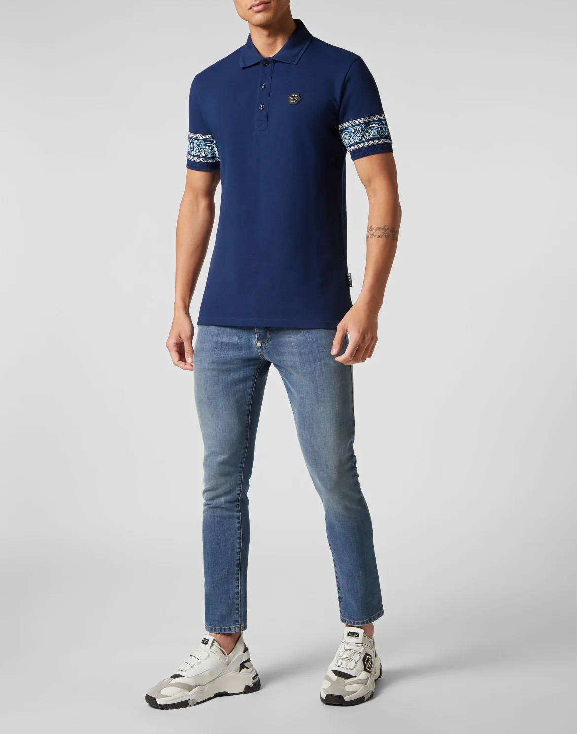 Slim Fit Piquet Polo Shirt SS Paisley Bandana, цвет: Синий