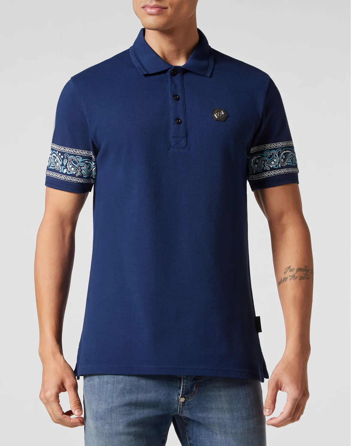 Slim Fit Piquet Polo Shirt SS Paisley Bandana, цвет: Синий