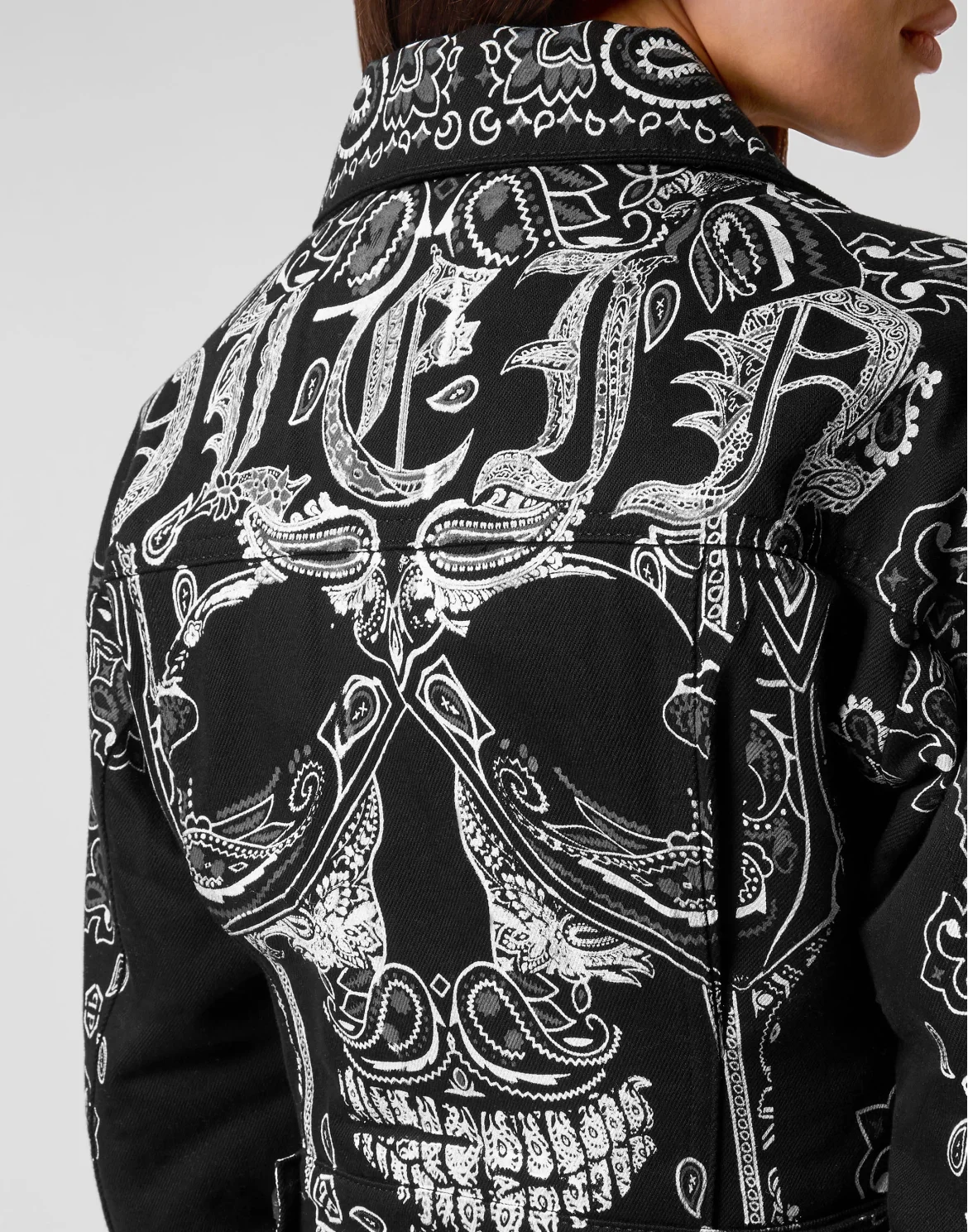 Denim Cropped Jacket Paisley Bandana, цвет: Черный