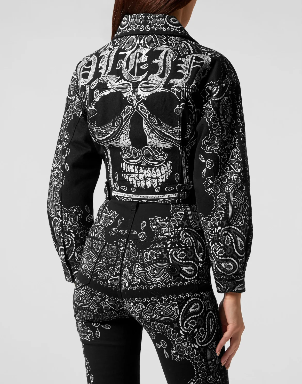 Denim Cropped Jacket Paisley Bandana, цвет: Черный