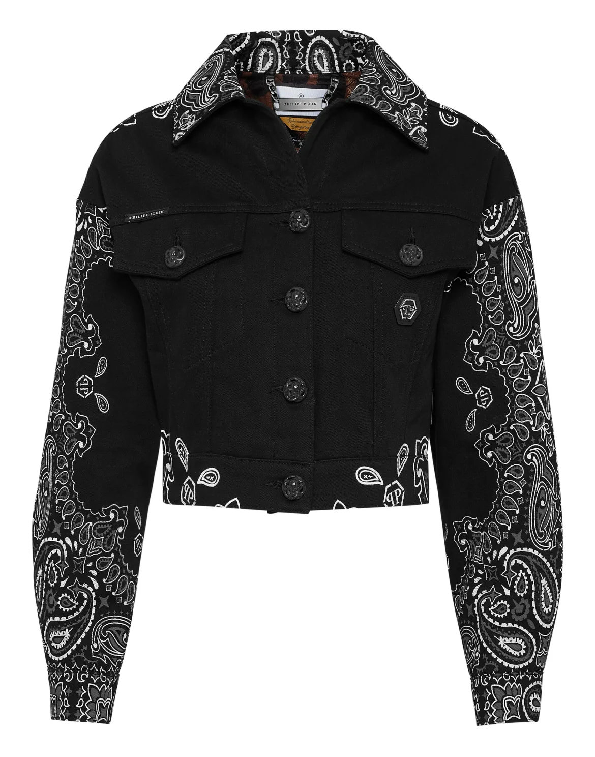 Denim Cropped Jacket Paisley Bandana, цвет: Черный
