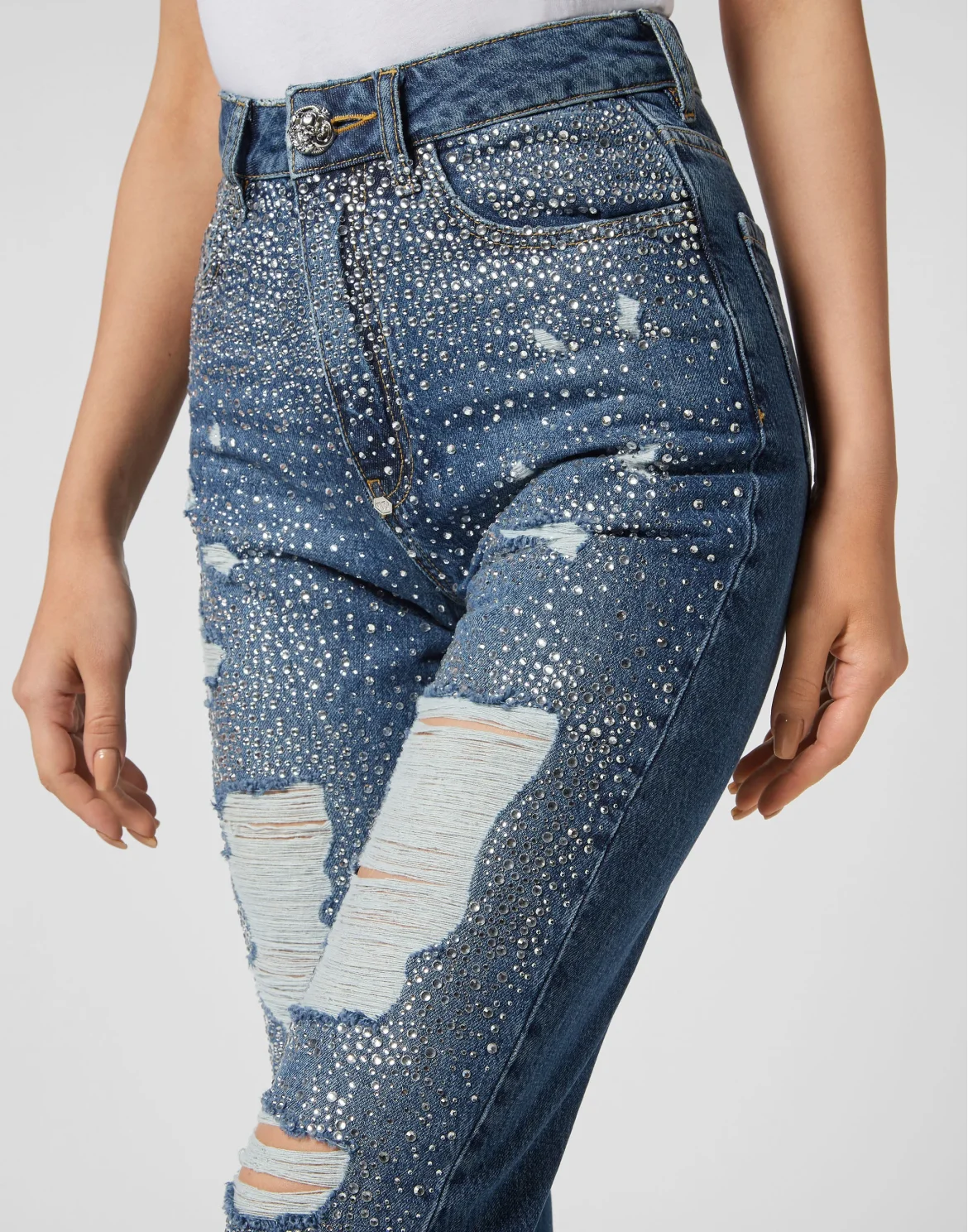 Denim Trousers Boyfriend Fit Crystal, цвет: Синий