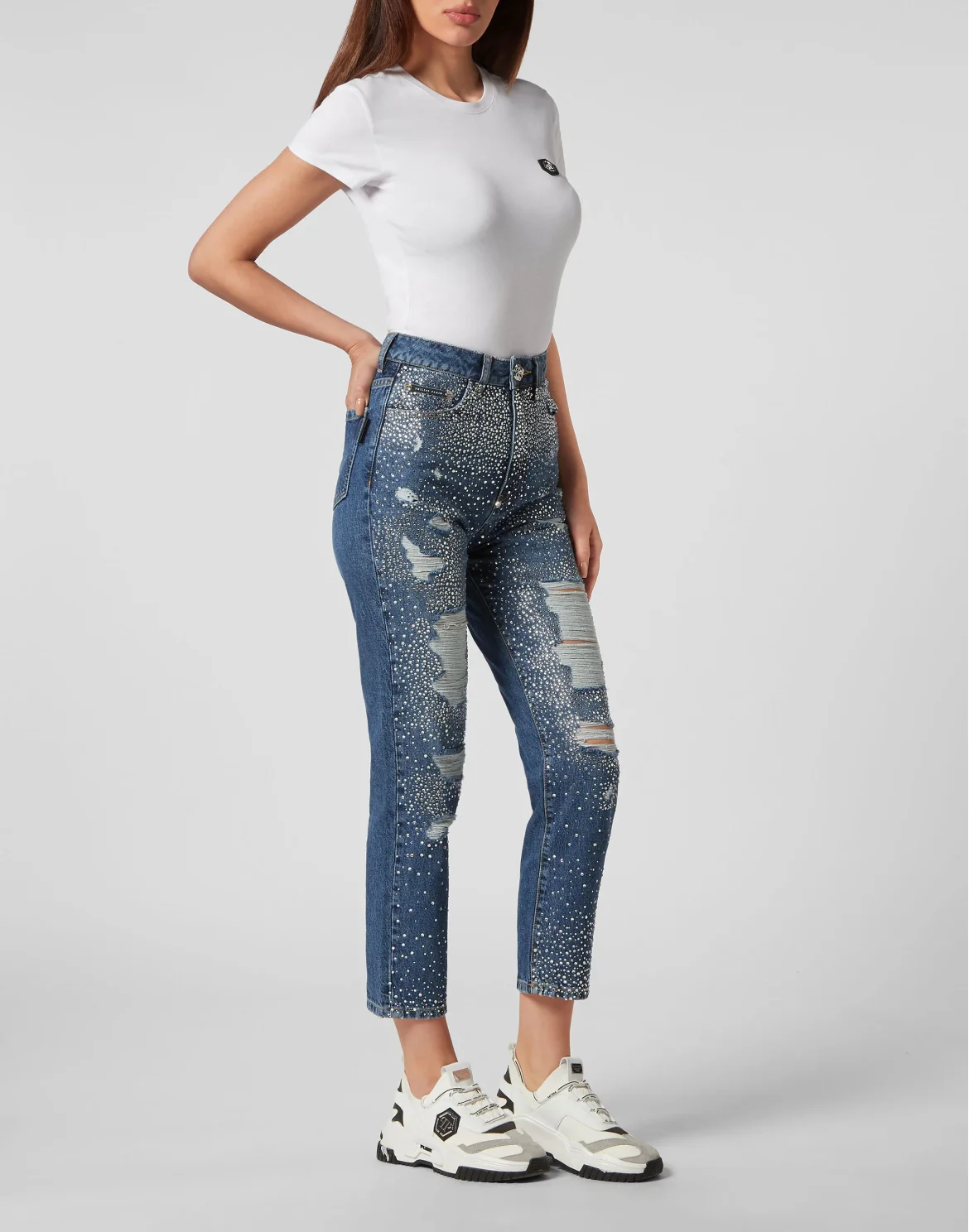 Denim Trousers Boyfriend Fit Crystal, цвет: Синий