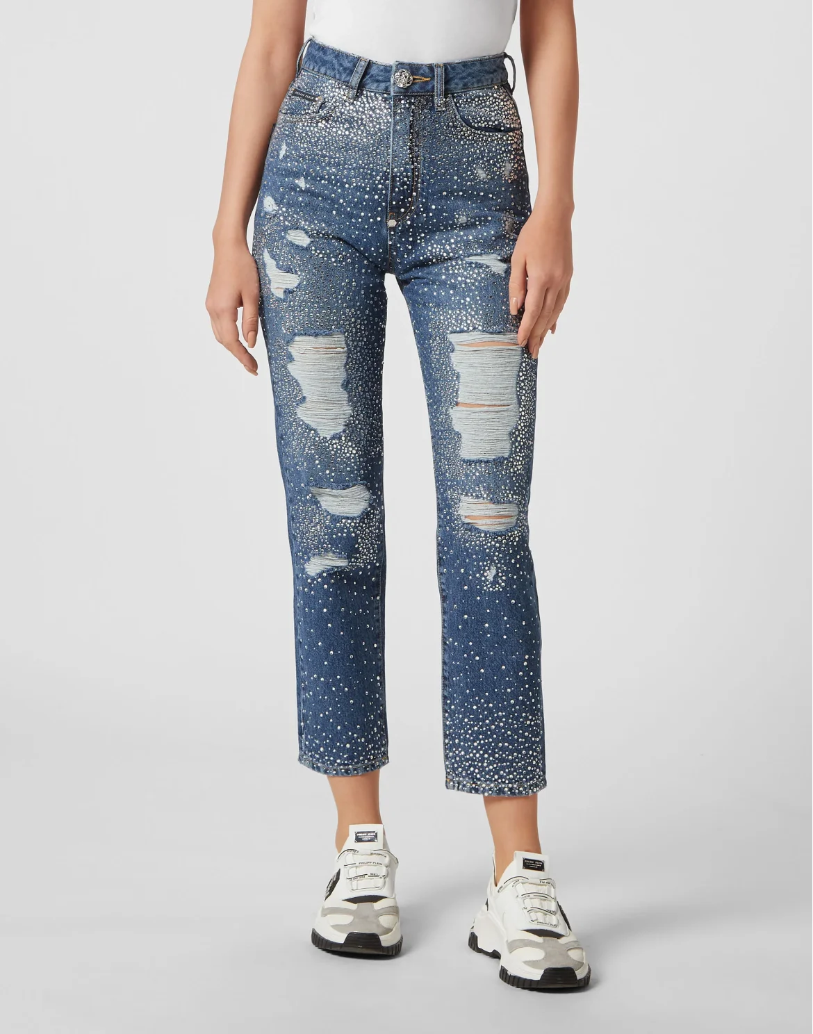 Denim Trousers Boyfriend Fit Crystal, цвет: Синий