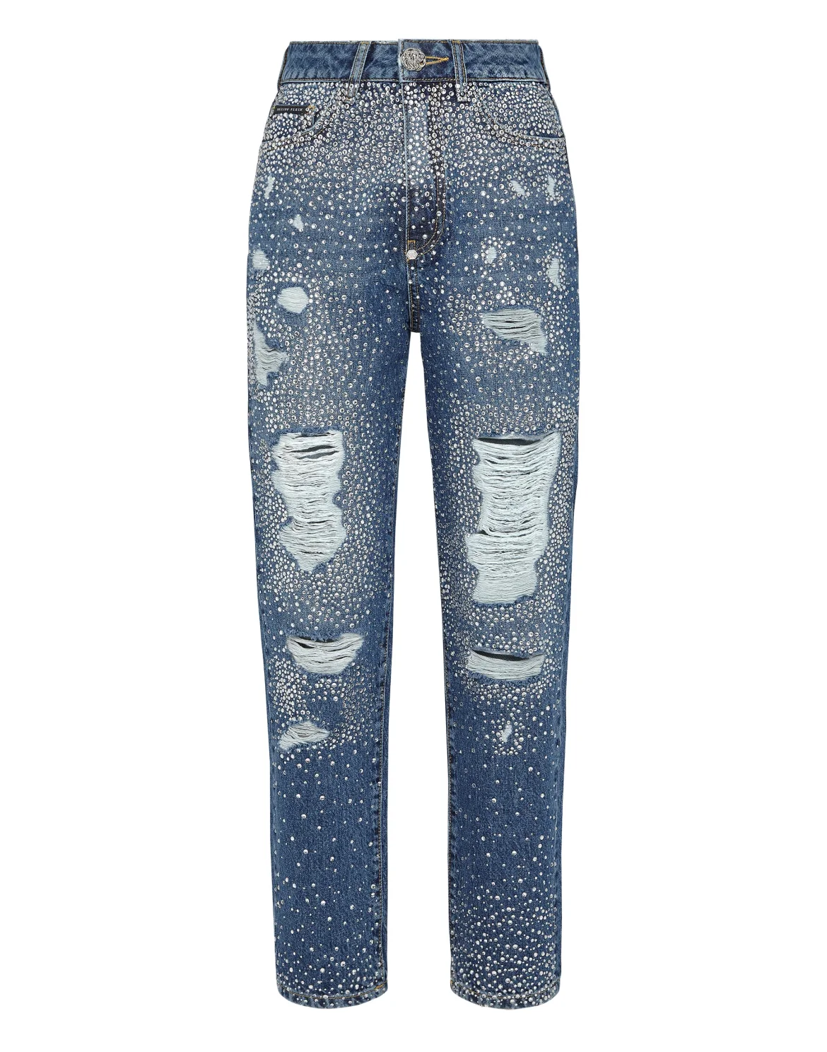 Denim Trousers Boyfriend Fit Crystal, цвет: Синий