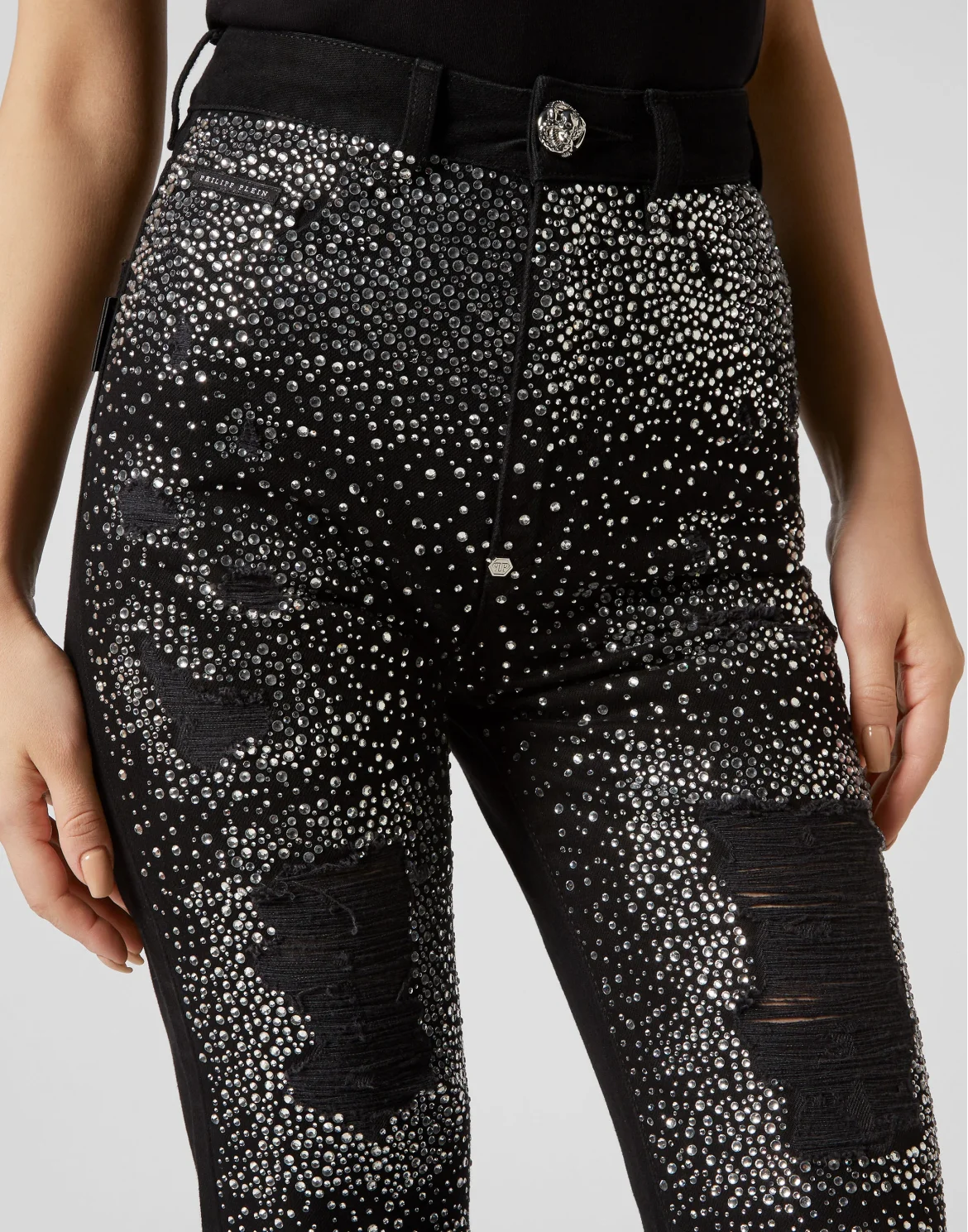 Denim Trousers Boyfriend Fit Crystal, цвет: Черный