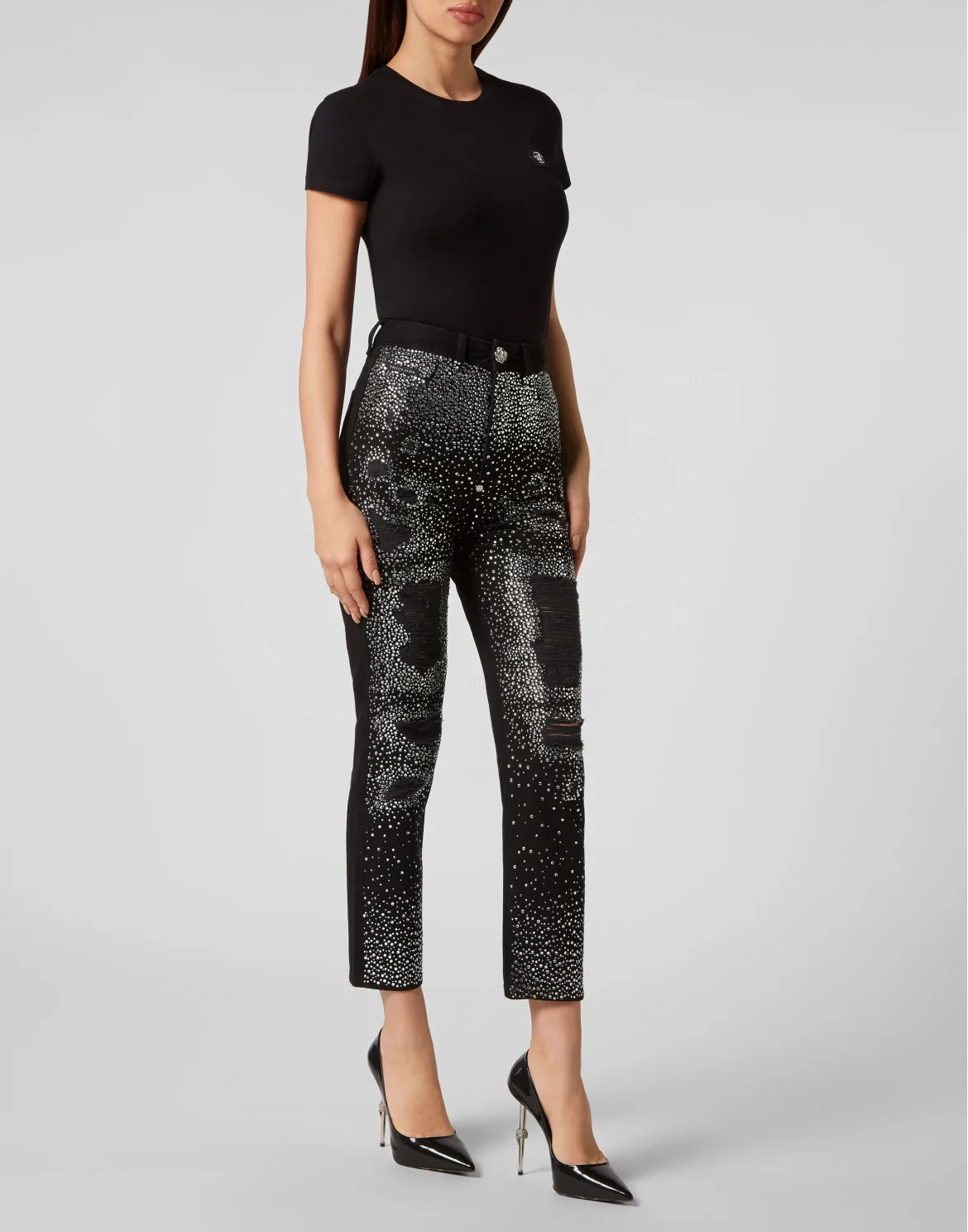 Denim Trousers Boyfriend Fit Crystal, цвет: Черный