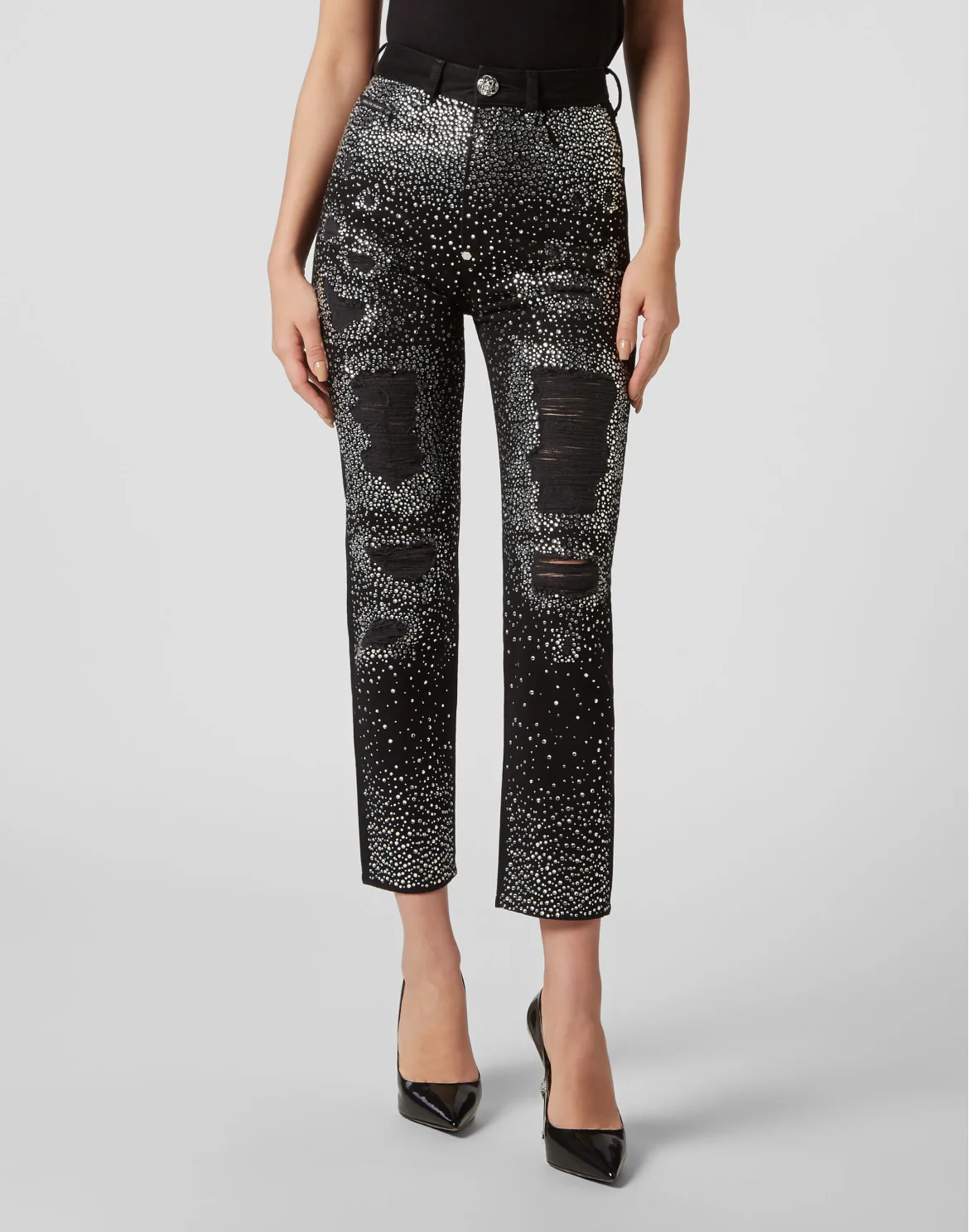 Denim Trousers Boyfriend Fit Crystal, цвет: Черный