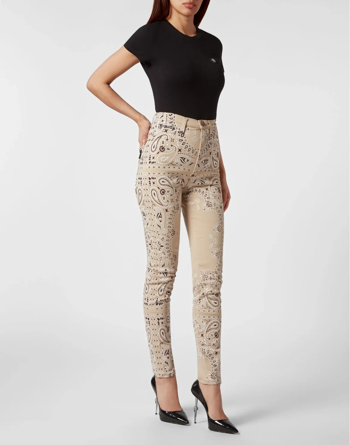 Denim Super High Waist Jegging Paisley Bandana, цвет: Бежевый