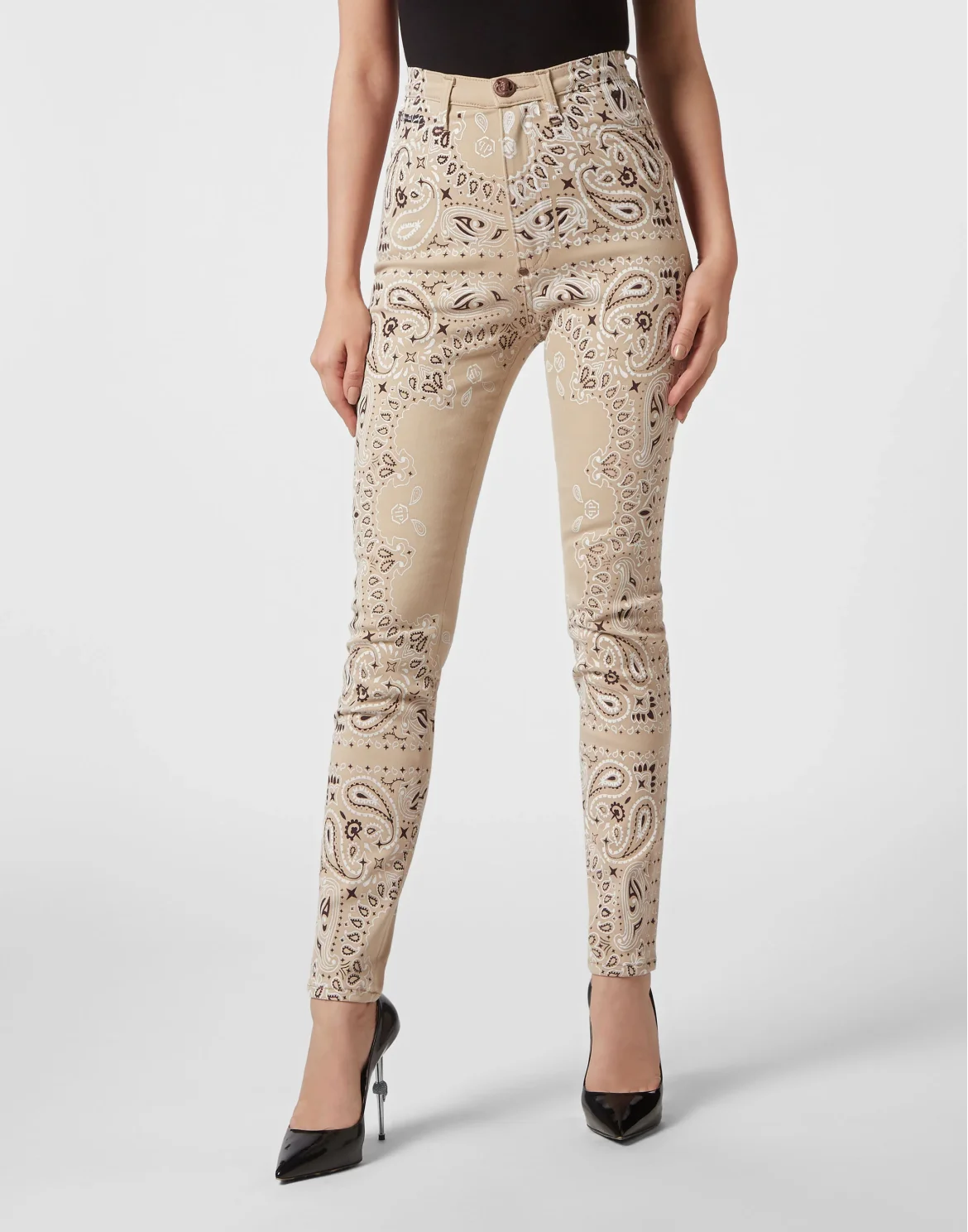 Denim Super High Waist Jegging Paisley Bandana, цвет: Бежевый