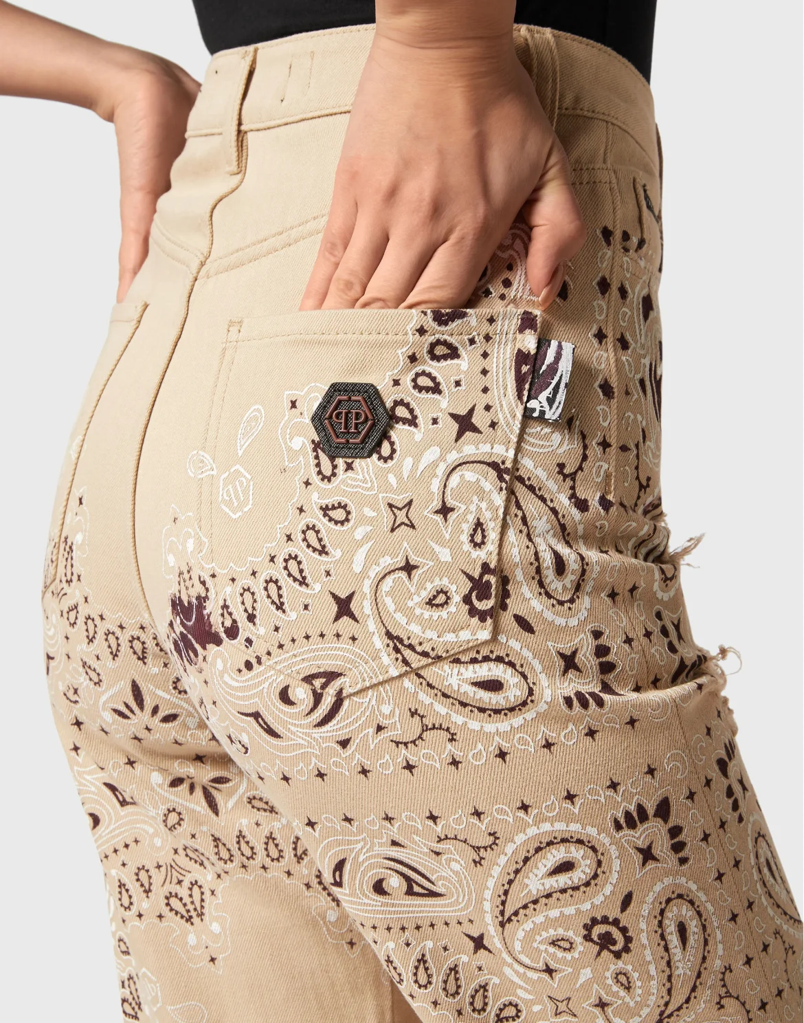 Denim Trousers Palace Fit Paisley Skull, цвет: Бежевый