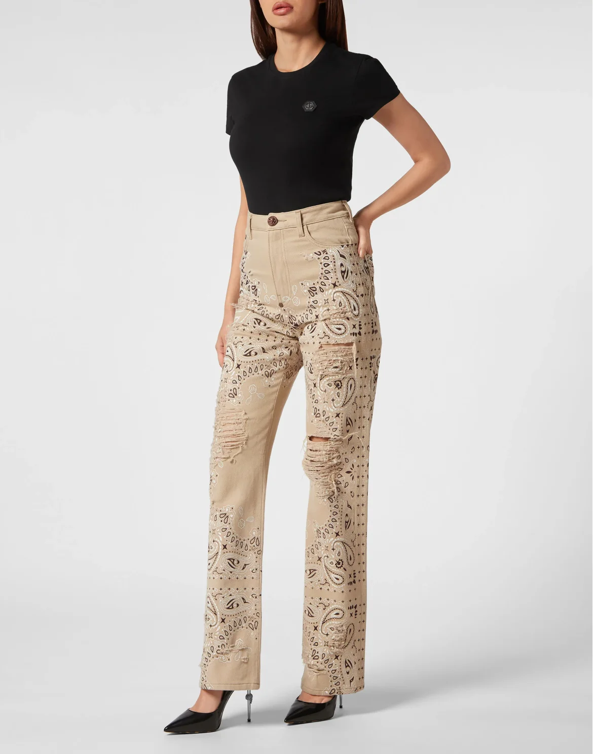 Denim Trousers Palace Fit Paisley Skull, цвет: Бежевый