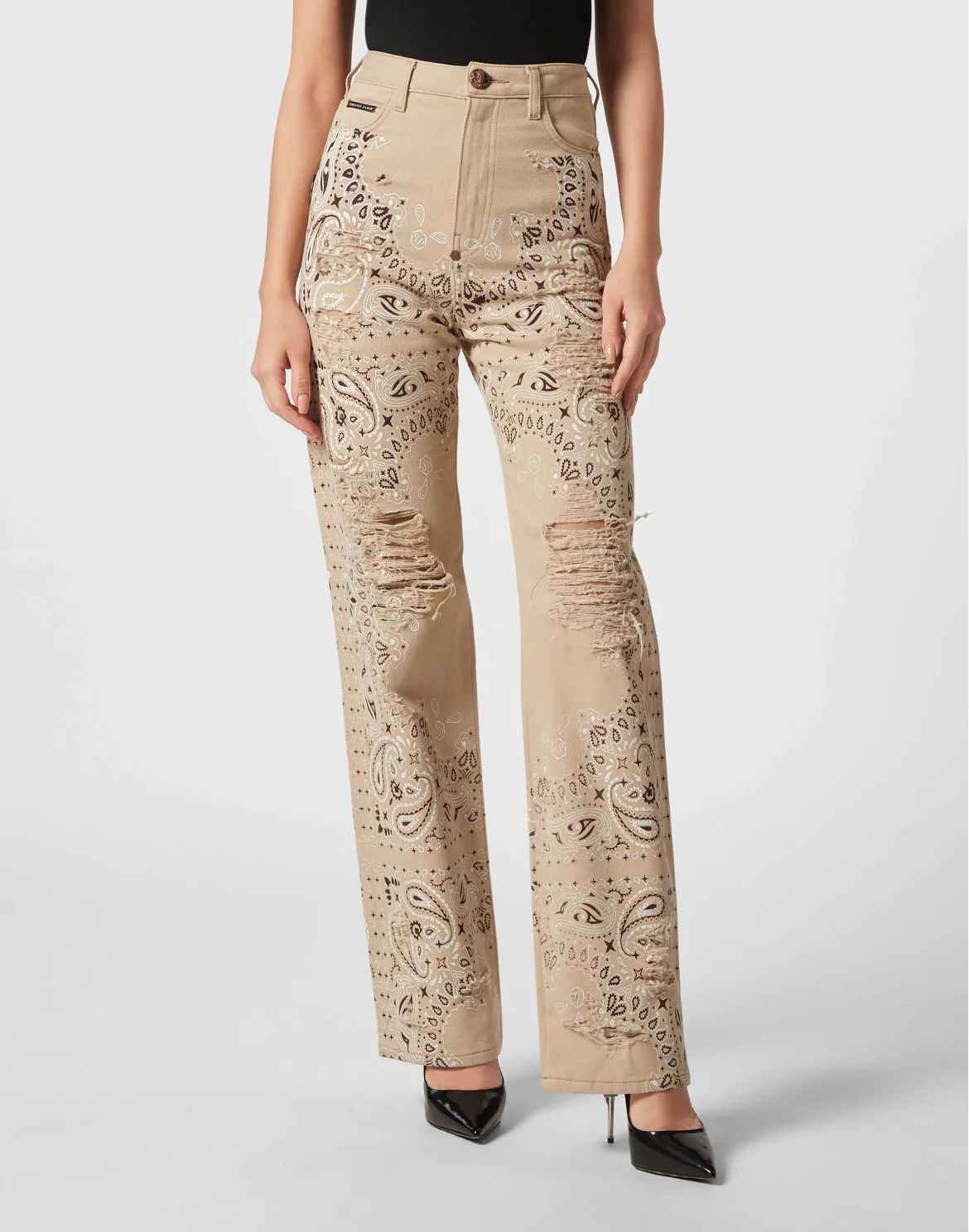 Denim Trousers Palace Fit Paisley Skull, цвет: Бежевый