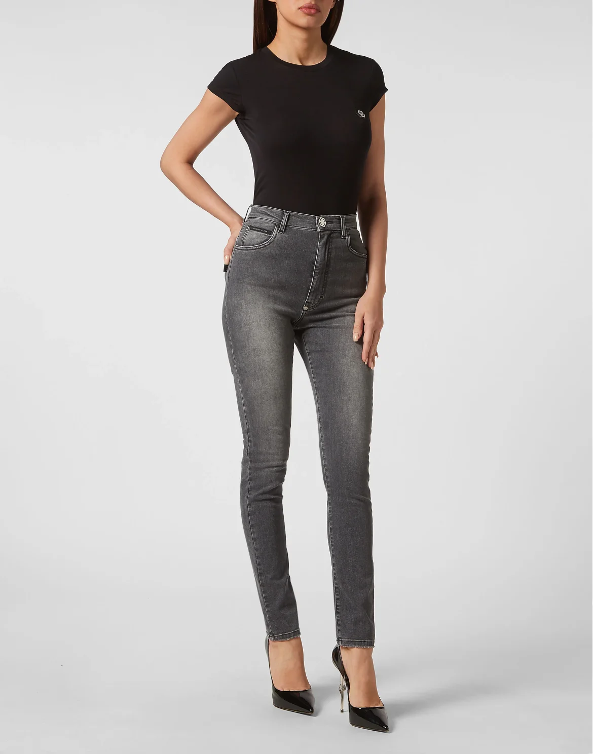 Denim Trousers Super High Waist Jegging, цвет: Серый