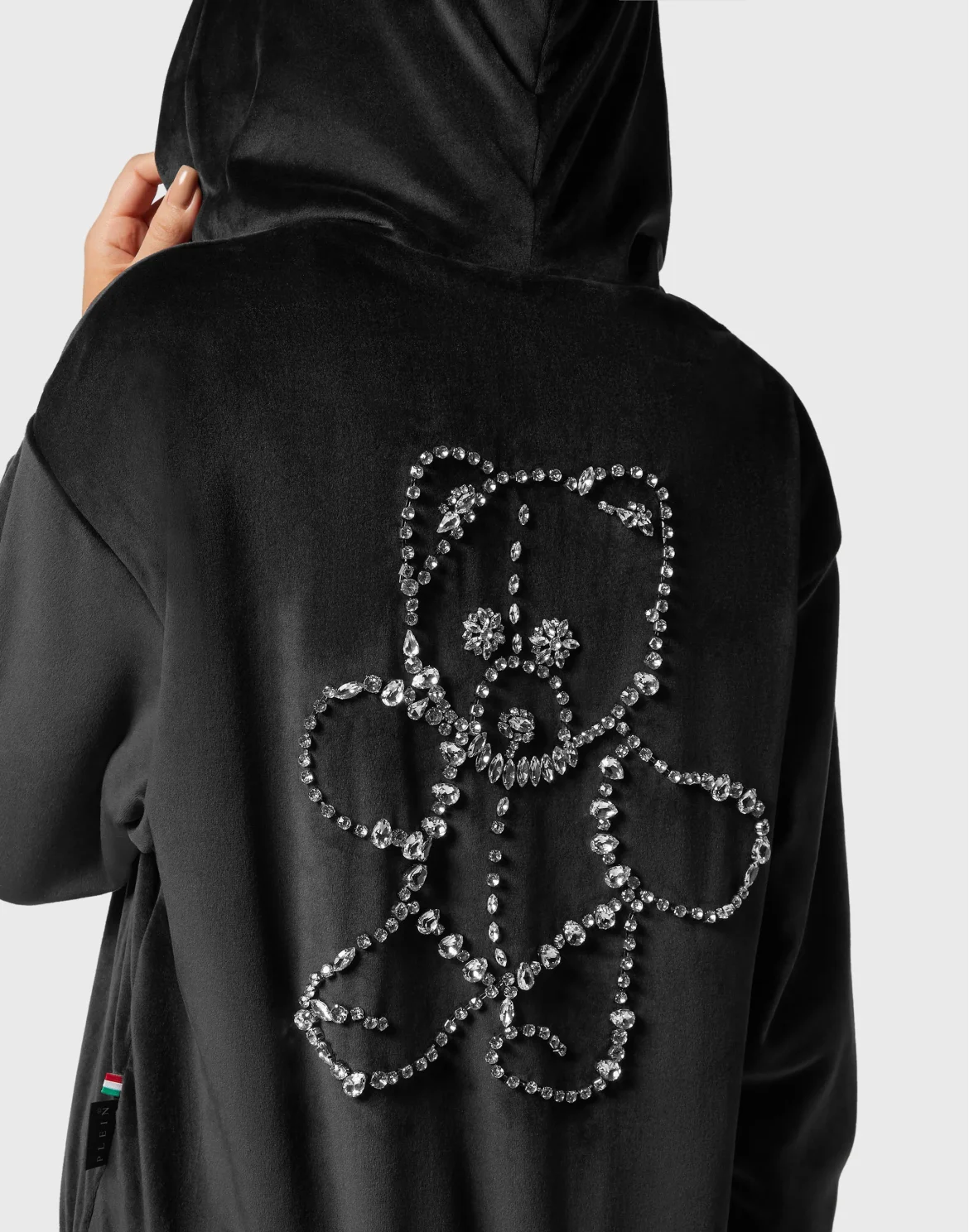 Chenille Jogging Tracksuit: Hoodie/Trousers with Crystals Teddy Bear, цвет: Черный
