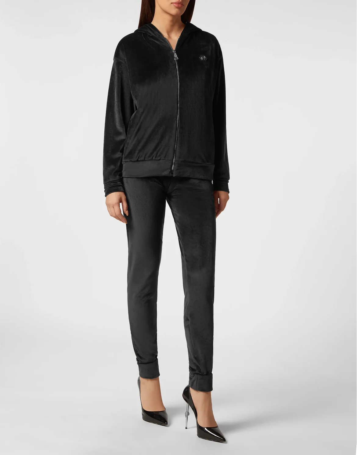 Chenille Jogging Tracksuit: Hoodie/Trousers with Crystals Teddy Bear, цвет: Черный