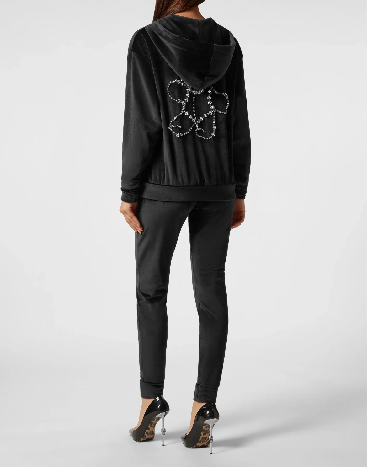 Chenille Jogging Tracksuit: Hoodie/Trousers with Crystals Teddy Bear, цвет: Черный