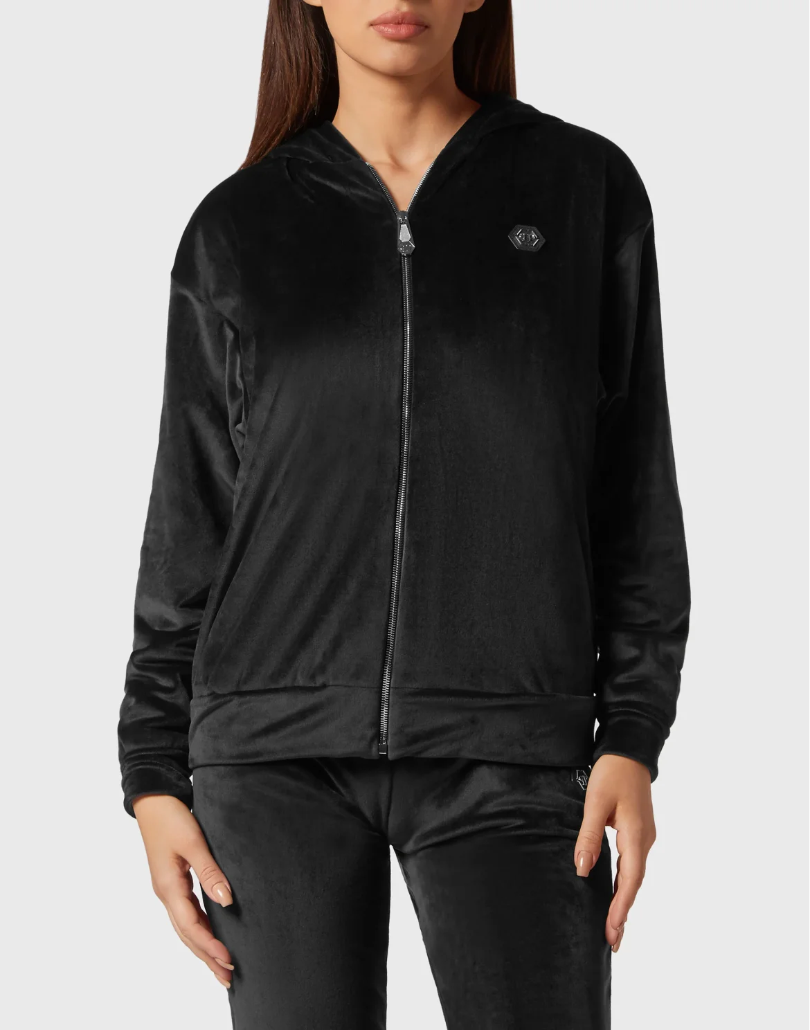 Chenille Jogging Tracksuit: Hoodie/Trousers with Crystals Teddy Bear, цвет: Черный