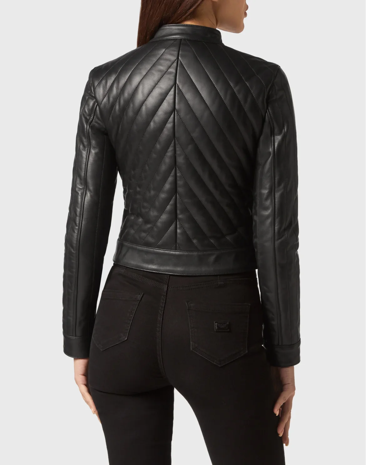 Cropped Padded Matellasse’ Leather Biker Jacket, цвет: Черный