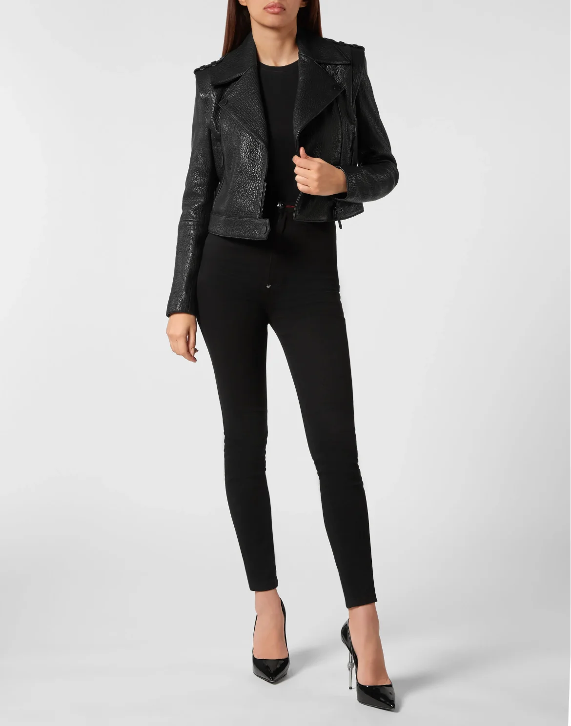 Leather Cropped Jacket, цвет: Черный