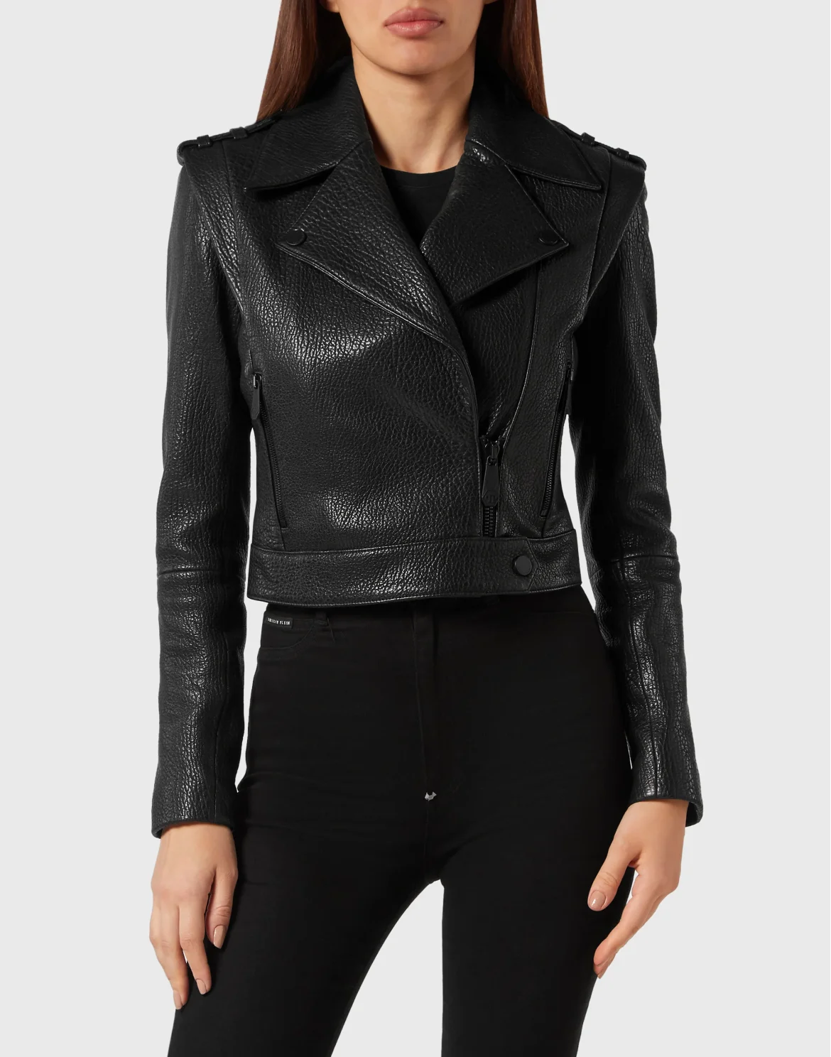 Leather Cropped Jacket, цвет: Черный